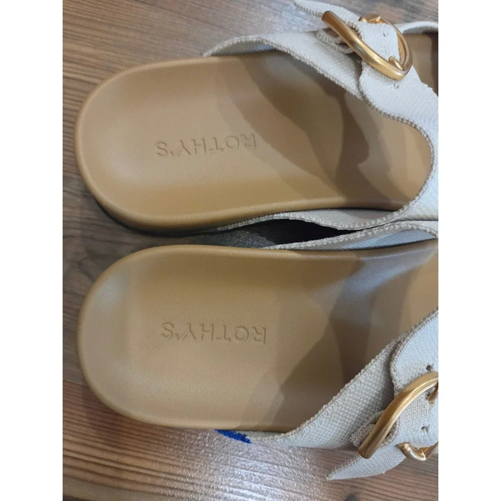 Rothys The Buckle Weekend Slide Sand Double Strap Preppy Norm Sandal Comfort 7.5